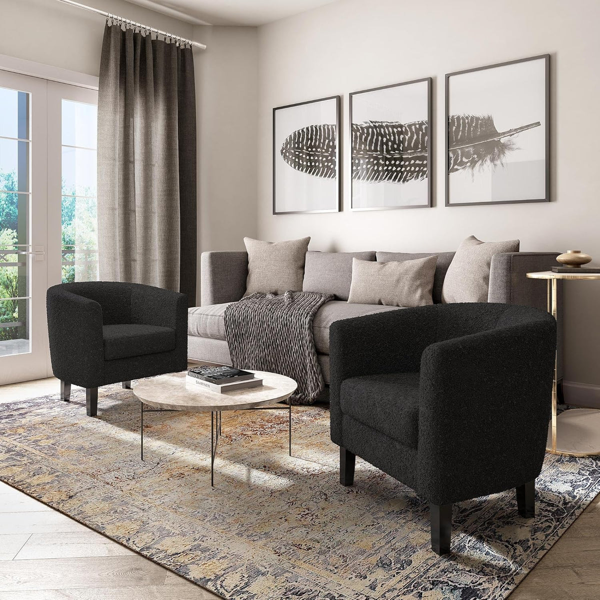 BELLEZE Living Room Chair, Teddy Polyester Accent Barrel Chair, Club Tub Sofa Chair for Bedroom