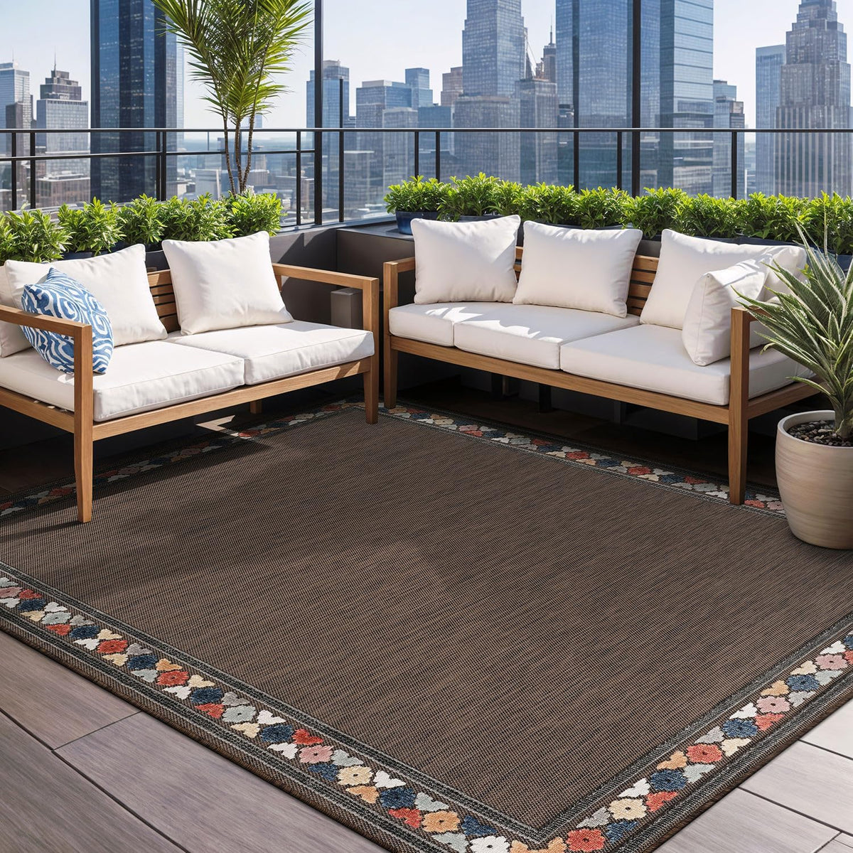 Beverly Rug Outdoor Rug 6x9 Modern Bordered Area Rugs for Indoor and Outdoor Patio Easy to Clean