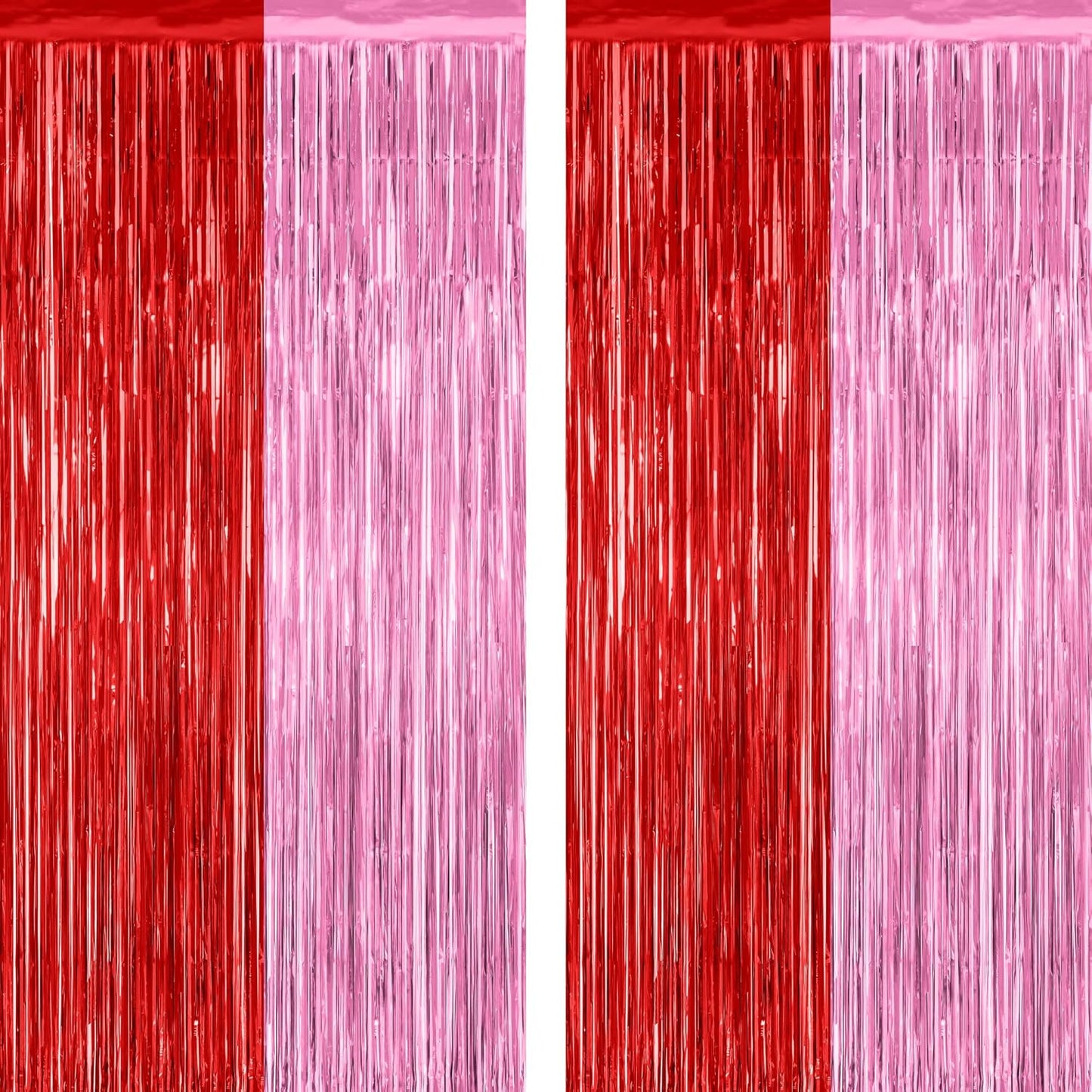 2 Pack Backdrop Curtains, 3.28 Feet x 7.05 Feet Red Pink Backdrop, Metallic Fringe Curtains Tinsel