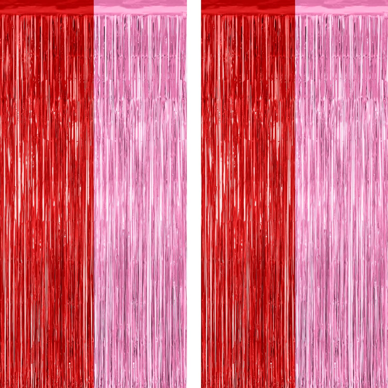 2 Pack Backdrop Curtains, 3.28 Feet x 7.05 Feet Red Pink Backdrop, Metallic Fringe Curtains Tinsel