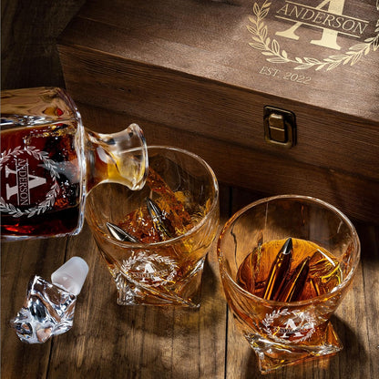 Frolk Personalized Whiskey Decanter and Stones Set - Customized Gift for Him - Men, Dad, Father