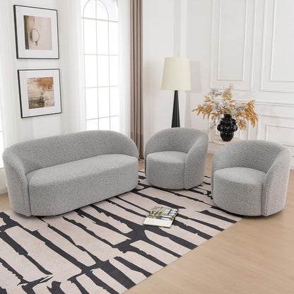 KINWELL 34" W Swivel Barrel Chair Set of 2, Mid Century Modern Round Upholstered Boucle Swivel