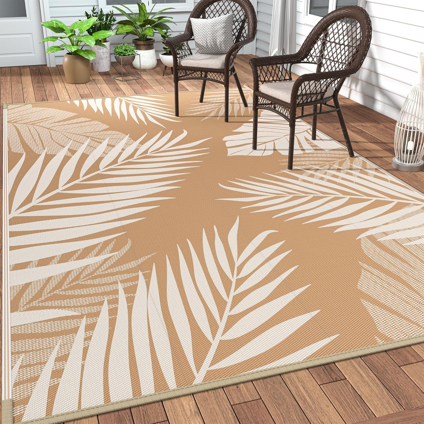 GENIMO Outdoor Rug 6' x 9' Waterproof for Patios Clearance, Reversible Outdoor Plastic Straw