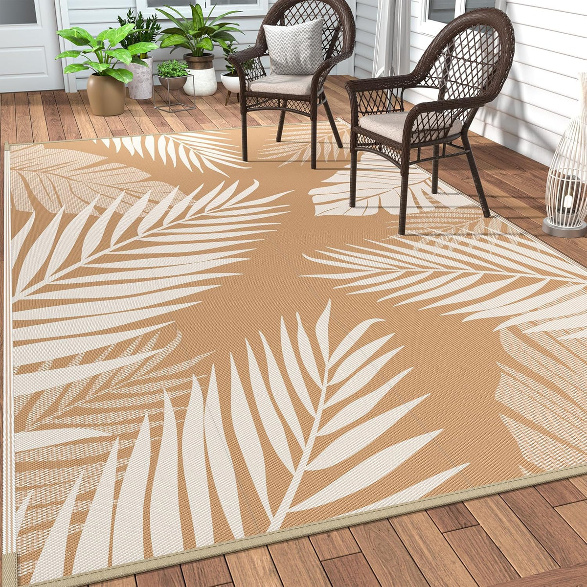 GENIMO Outdoor Rug 6' x 9' Waterproof for Patios Clearance, Reversible Outdoor Plastic Straw