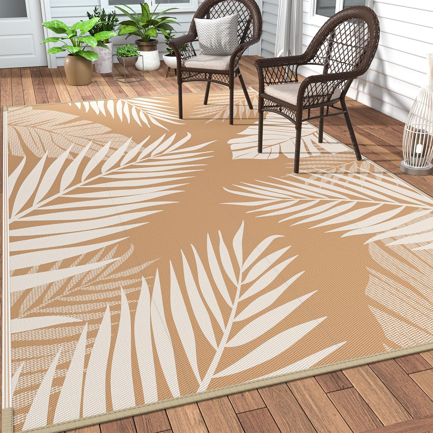 GENIMO Outdoor Rug 8' x 10' Waterproof for Patios Clearance, Reversible Outdoor Plastic Straw