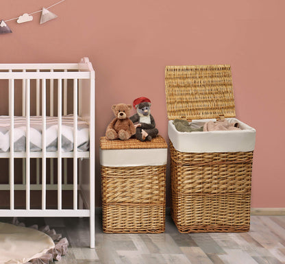 Badger Basket Wicker Two Hamper Set with Liner – Removable Liner, Nesting Hampers for Laundry and