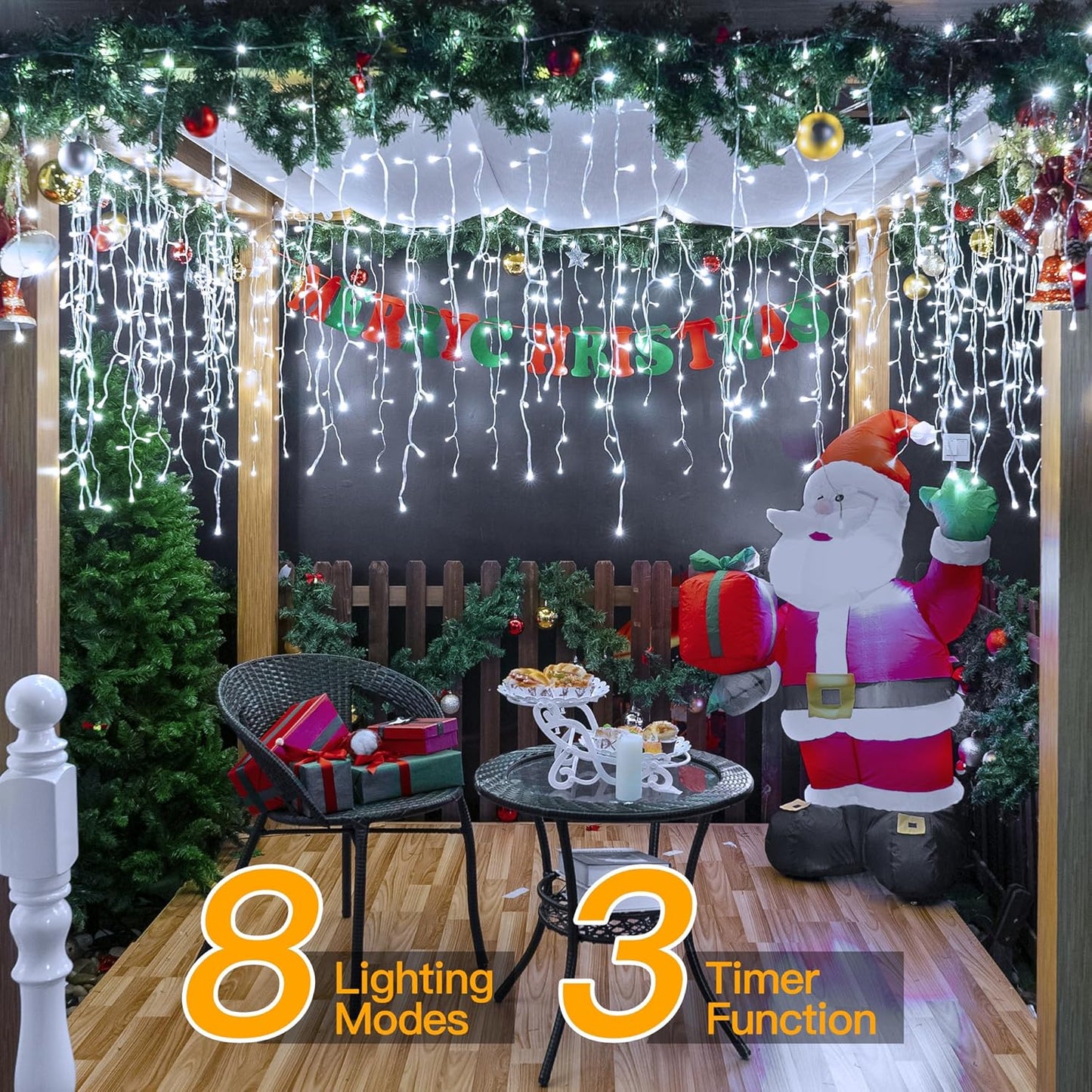 Ollny Icicle Lights for Outside 720LED 60FT, Cool White Christmas Lights with Remote 8 Modes
