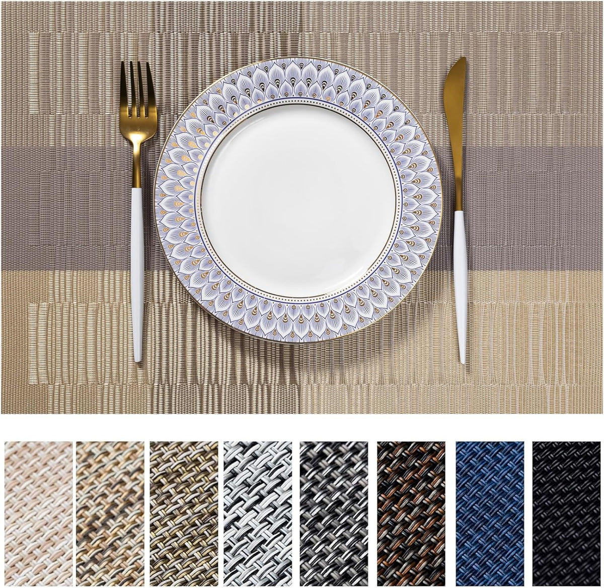 LEXMORE Placemats Set of 6 Vinyl/Plastic Woven Place Mats for Kitchen Table Indoor/Outdoor Washable