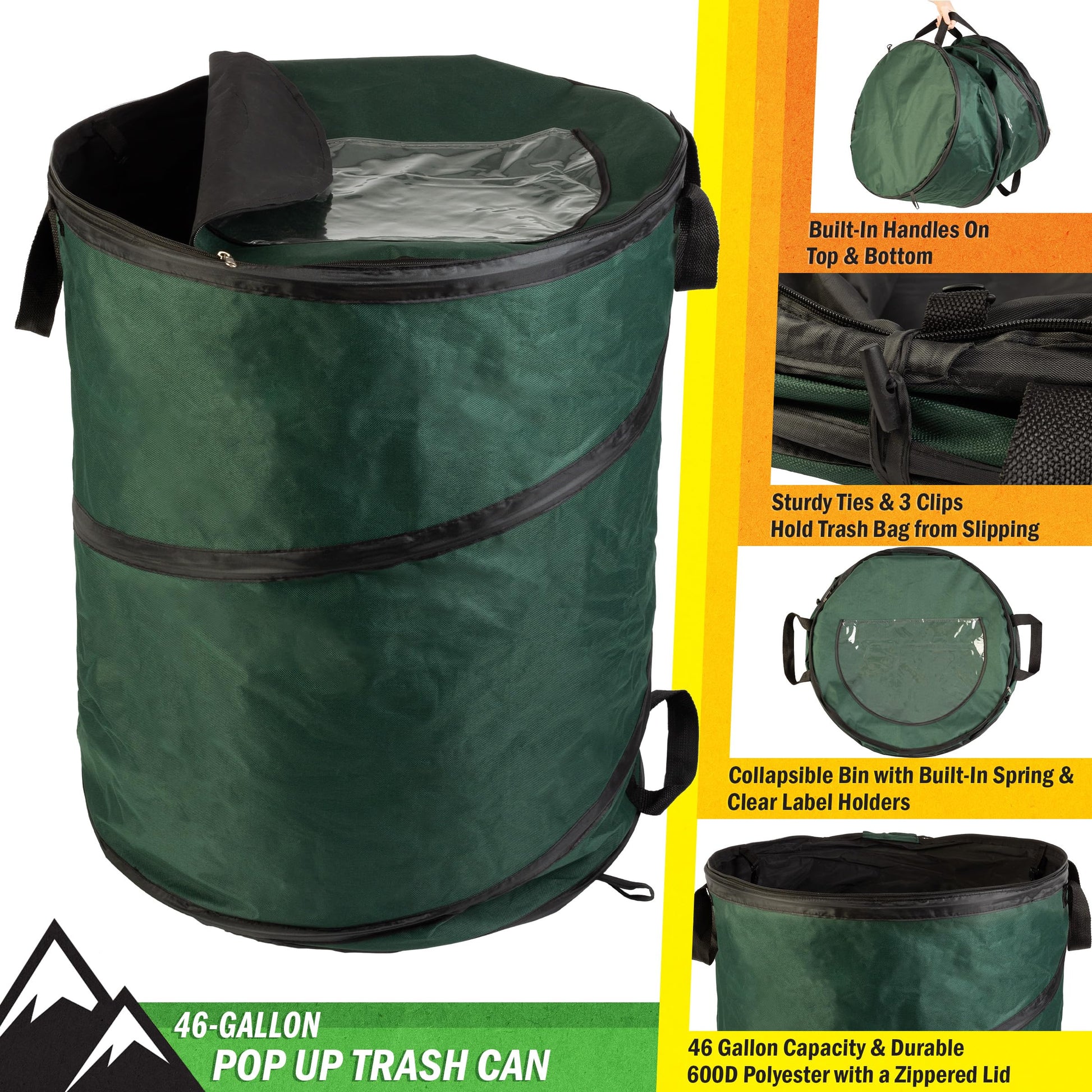 Wakeman Pop Up Outdoor Trash Can, Green, 46 Gallon