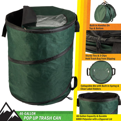 Wakeman Pop Up Outdoor Trash Can, Green, 46 Gallon