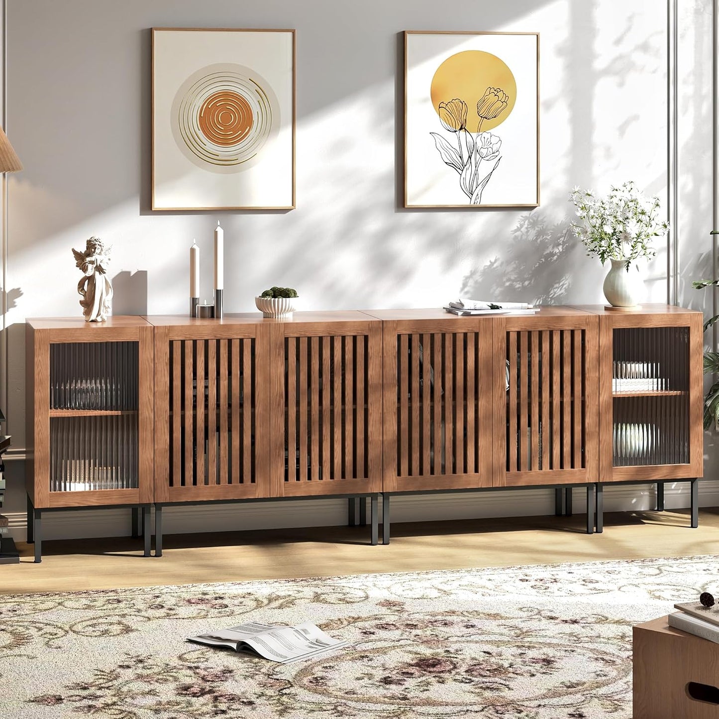 Farmhouse TV Stand for TVs up to 100 Inch, Entertainment Center TV Console with Storage Cabinets