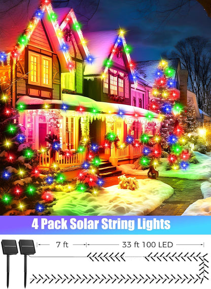 Minetom Solar String Lights for Outside, 4 Pack Total 160FT 400 LED Solar Christmas Lights Outdoor