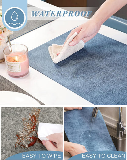 SUEH DESIGN Leather Placemats Set of 6 Reversible Table Mats Heat Resistant Waterproof No-Slip