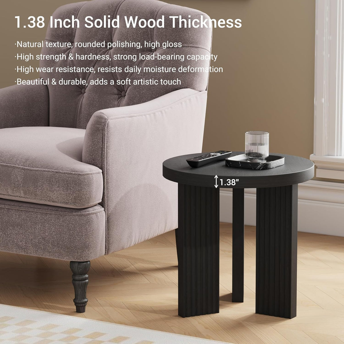 Nesting Coffee Table Set of 2, Modern Wooden Coffee Table with Smooth Thick Design, Circle Tea