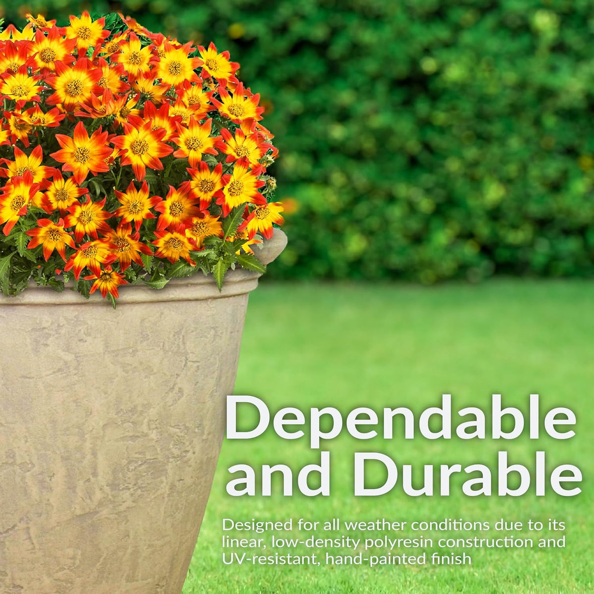 Sunnydaze 24-Inch Anjelica Large Plastic Pot for Plants - Outdoor Polyresin Round Planter with