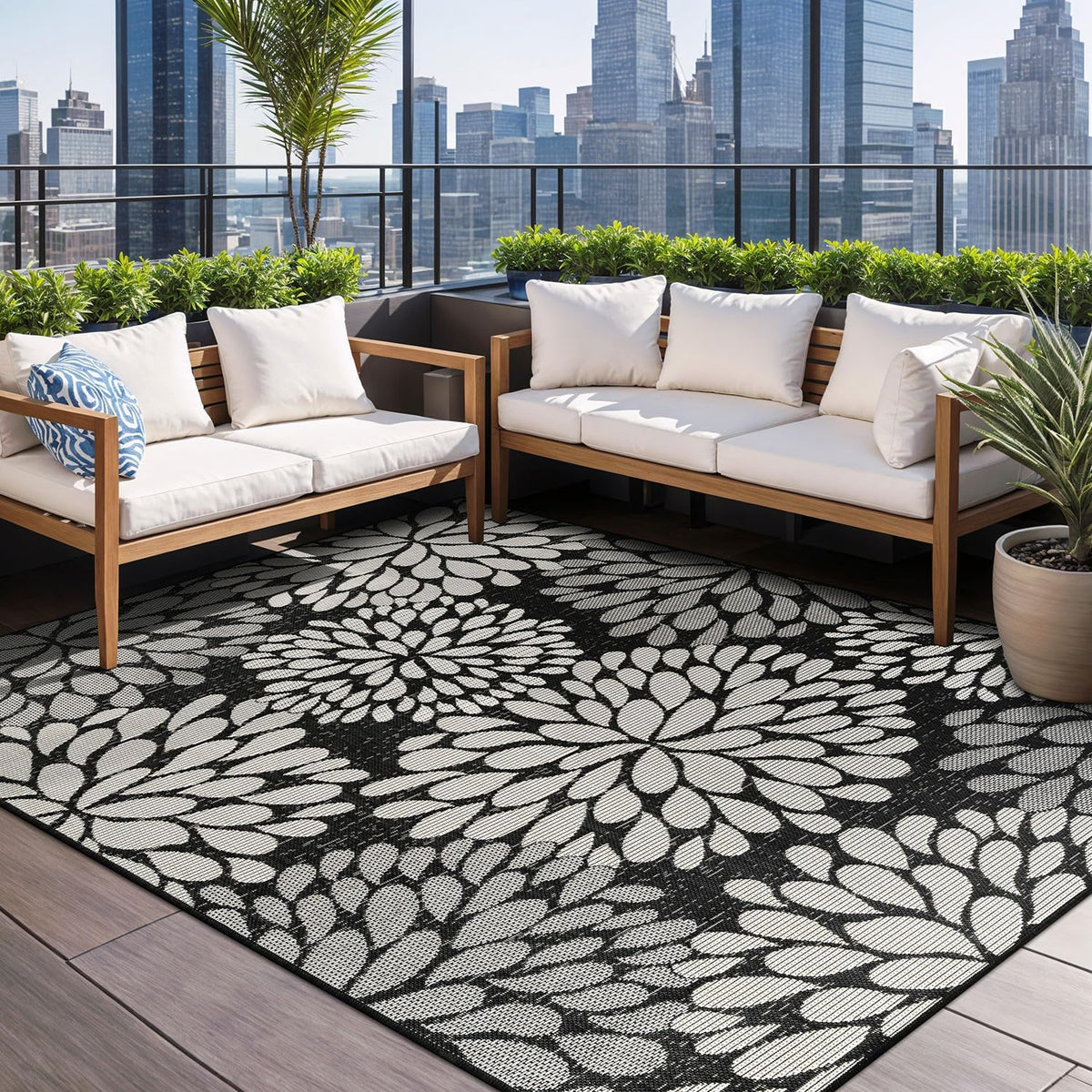 Beverly Rug Outdoor Rug 9x12 Modern Exotic Tropical Leaf Area Rugs for Indoor and Outdoor Patio