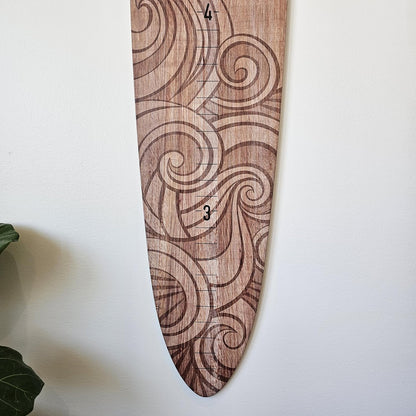 Wooden Surfboard Wall Decor Growth Chart - Surfboard Art Decor for Kids Room, Wood Surfboard Kids