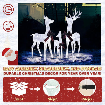 4.5FT Lighted Reindeer Family Set for Christmas Decoration, 3 Pieces Pre-Lit Iridescent Deer Xmas