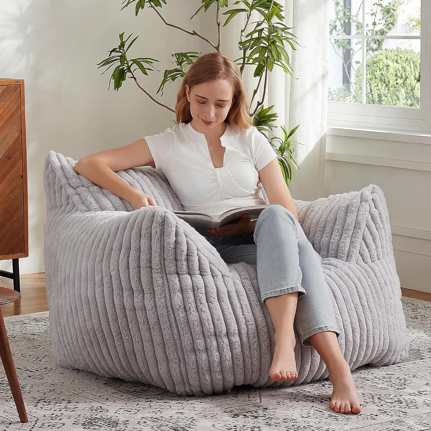 Giant Bean Bag Chairs for Adults with Filling Plush Fluffy Bean Bag Chairs for Teens with Armrests