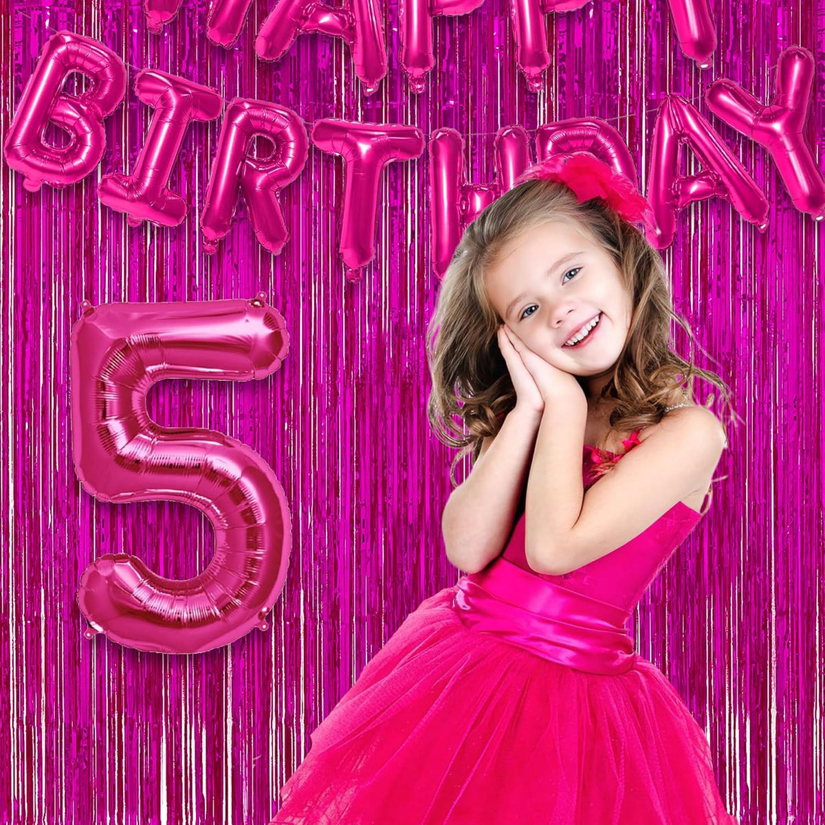 Hot Pink Party Streamers Backdrop - GREATRIL Shiny Fuchsia Tinsel Foil Fringe Curtain for