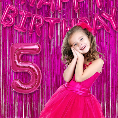 Hot Pink Party Streamers Backdrop - GREATRIL Shiny Fuchsia Tinsel Foil Fringe Curtain for