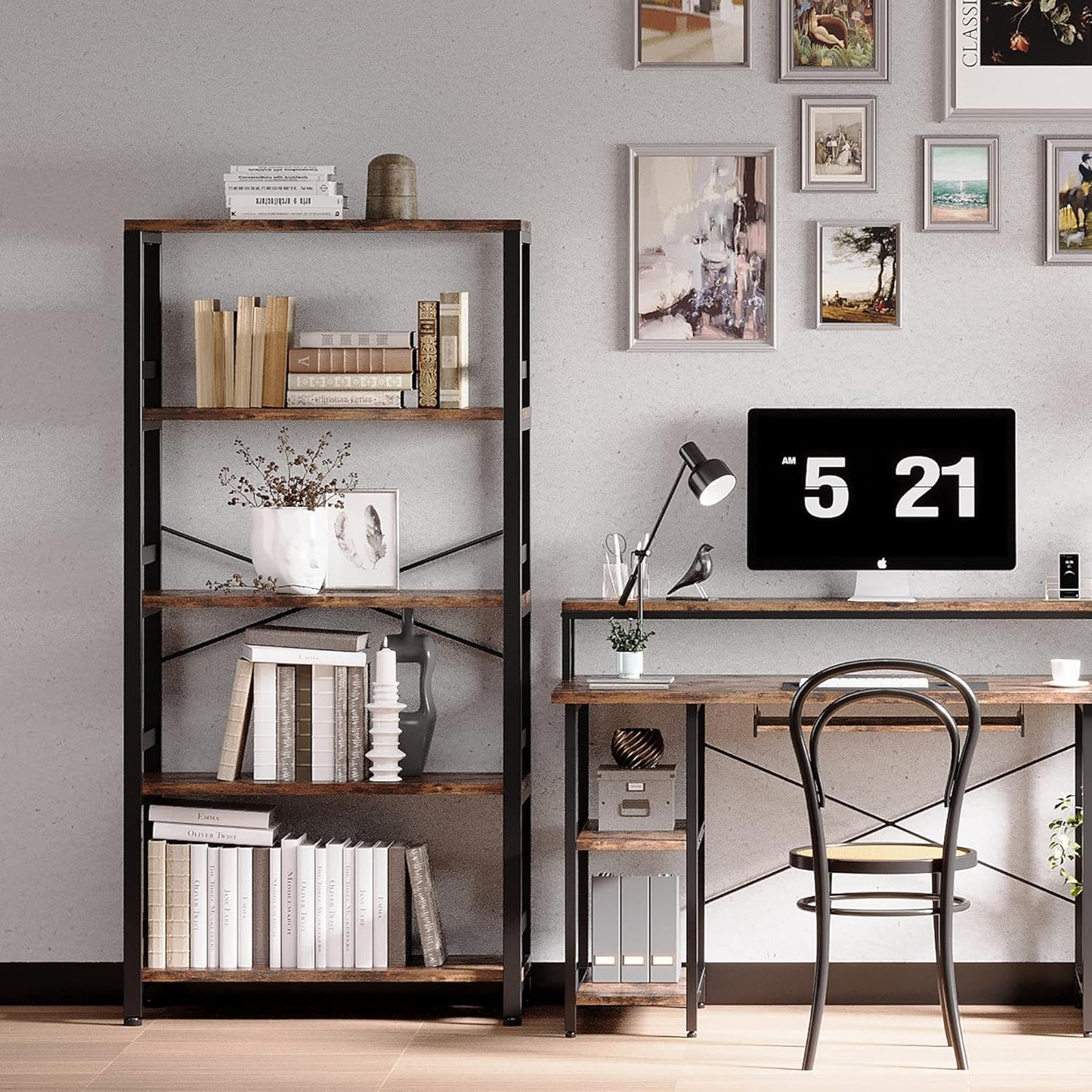 IRONCK Bookshelves and Bookcases, 31.5in Wide Shelf 5-Tier Ladder Shelf 110lbs/shelf Vintage