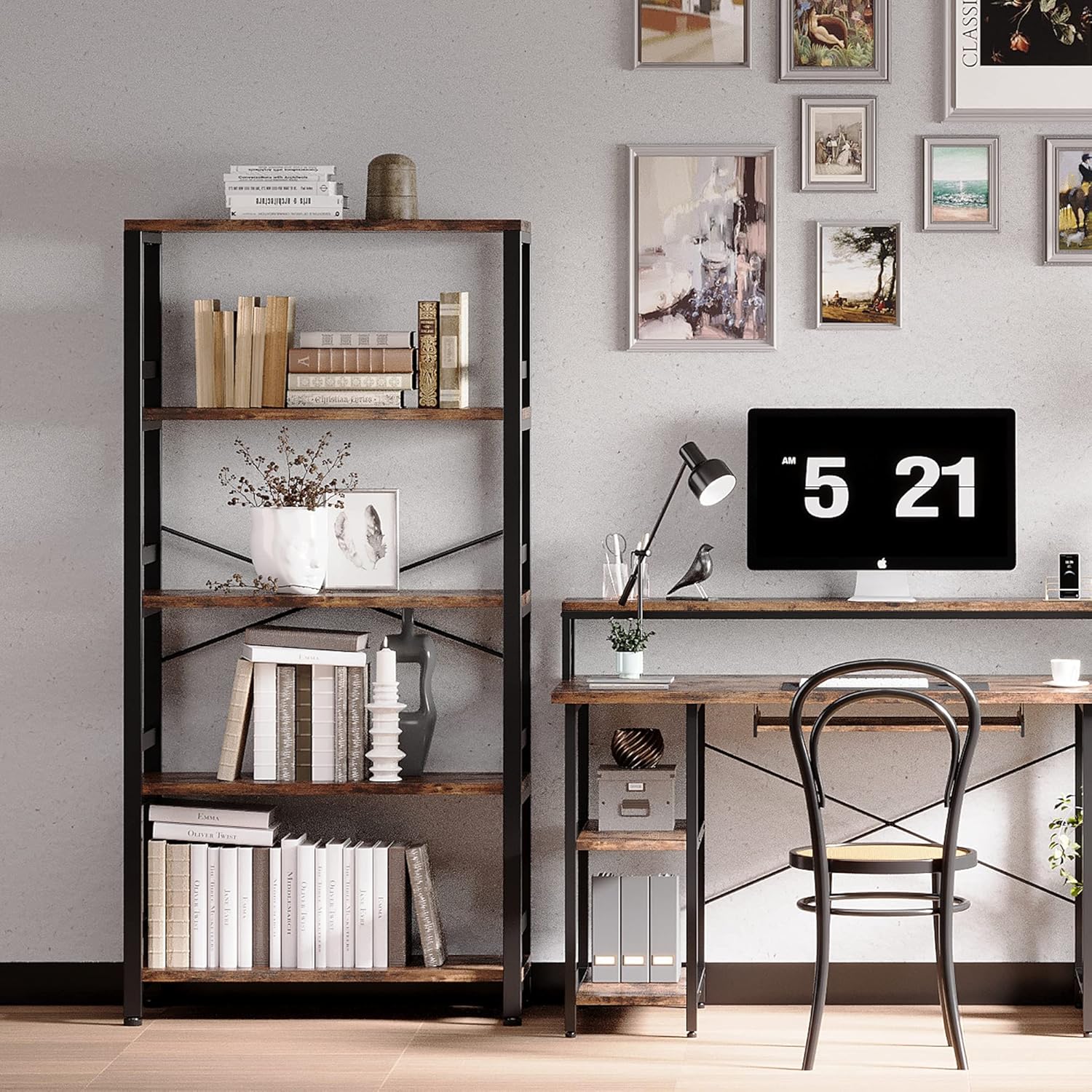 IRONCK Bookshelves and Bookcases, 31.5in Wide Shelf 5-Tier Ladder Shelf 110lbs/shelf Vintage