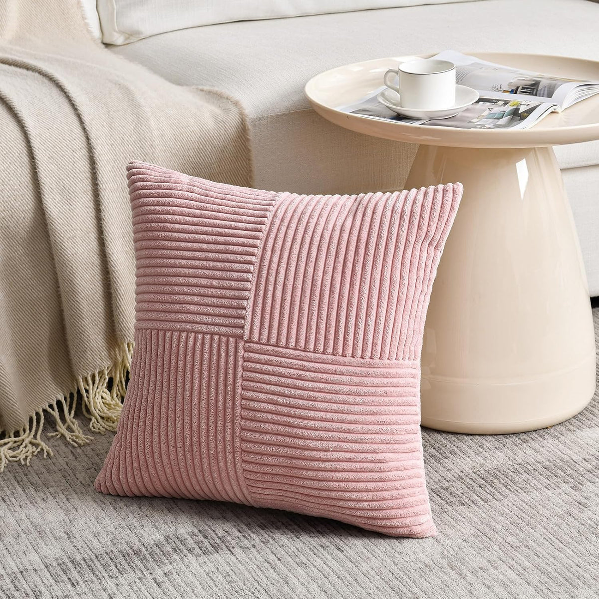 Fancy Homi 2 Packs Blush Pink Big Decorative Throw Pillow Covers 24x24 Inch for Living Room Couch