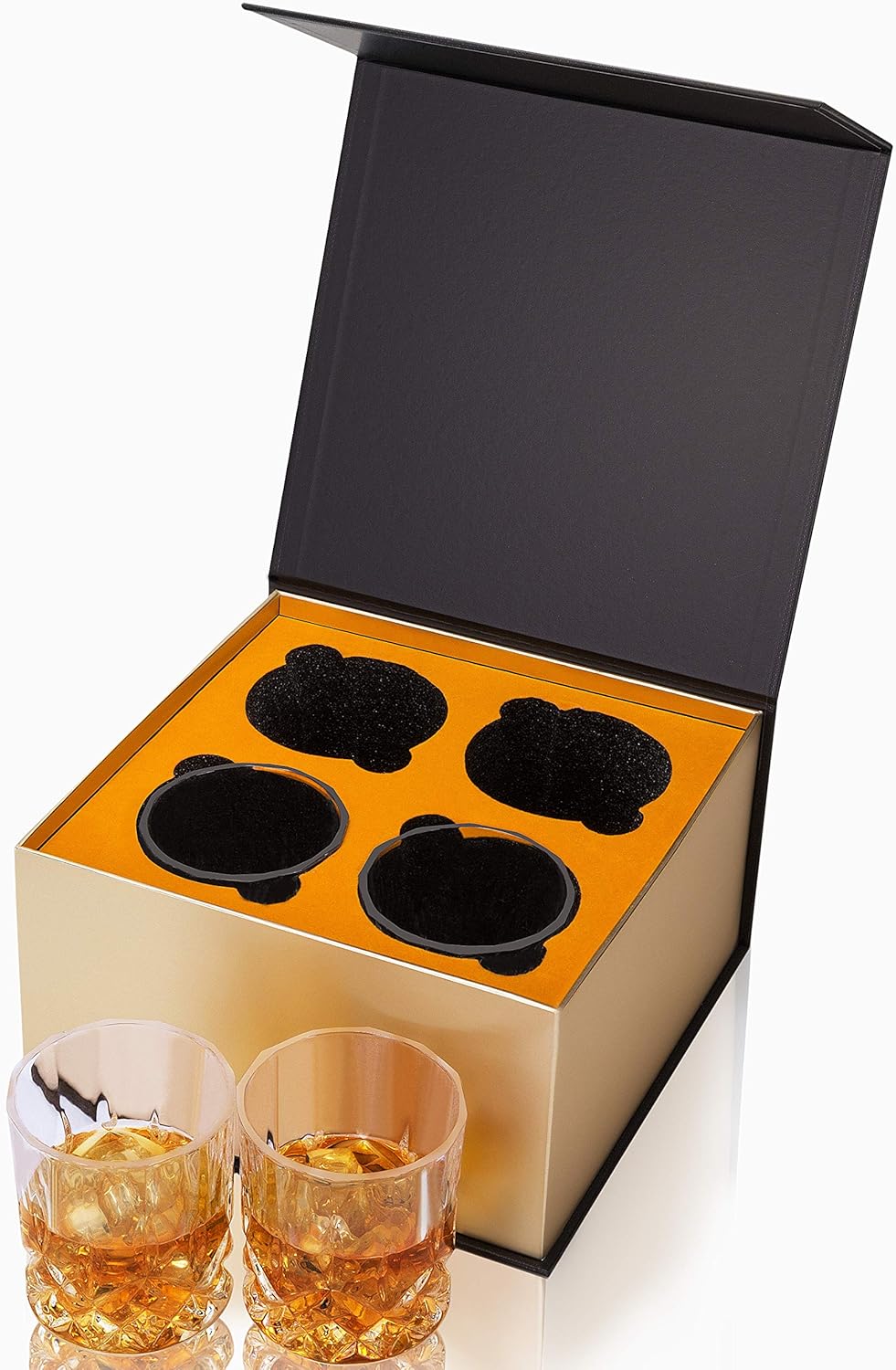 KANARS Old Fashioned Whiskey Glasses with Luxury Box - 10 Oz Rocks Barware For Scotch, Bourbon