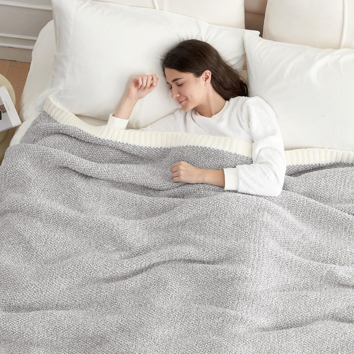 Snuggle Sac Oversized Grey Throw Blankets Twin Size,Super Soft Warm Blankets Cozy Knit Fuzzy Throw