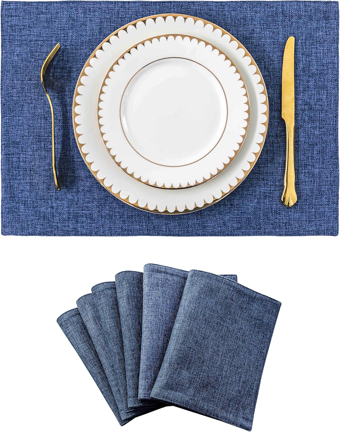 Home Brilliant Set of 6 Placemats Heat Resistant Dining Table Place Mats Kitchen Table Mats, Navy