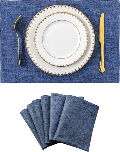Home Brilliant Set of 6 Placemats Heat Resistant Dining Table Place Mats Kitchen Table Mats, Navy