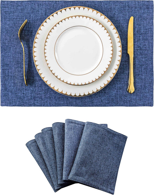 Home Brilliant Set of 6 Placemats Heat Resistant Dining Table Place Mats Kitchen Table Mats, Navy