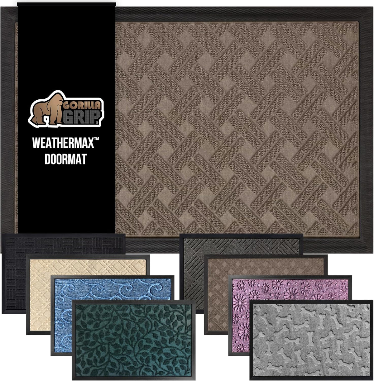 GORILLA GRIP 100% Waterproof All-Season WeatherMax Doormat, US Designed Natural Rubber, Stain and