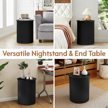 AVZEAR Small Round Side Table Fluted Night Stand Set of 2, 17.7" Mid Century Modern End Table
