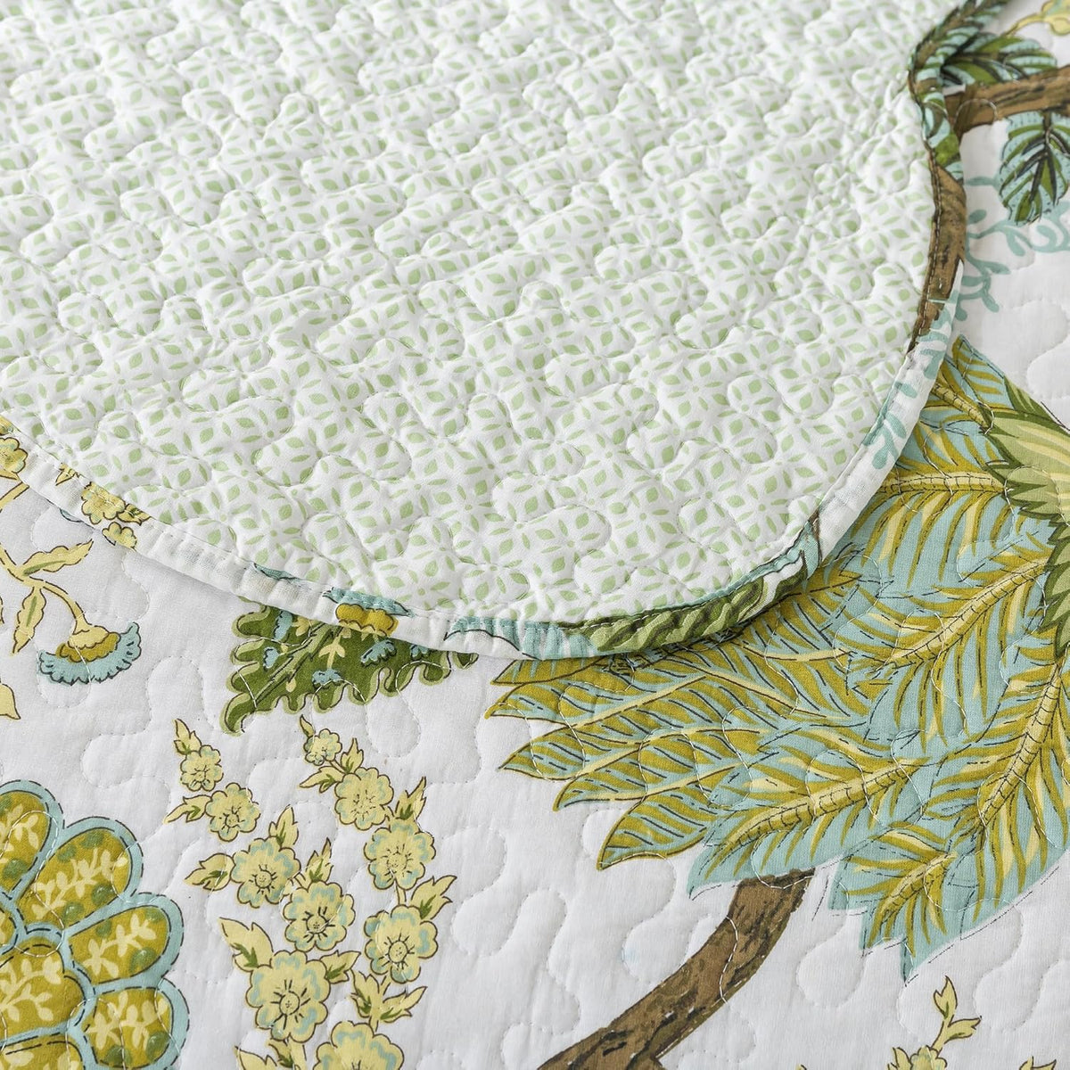 NEWLAKE Cotton Bedspread Quilt Sets - Reversible Patchwork Coverlet Set, Floral Vine Pattern, Queen