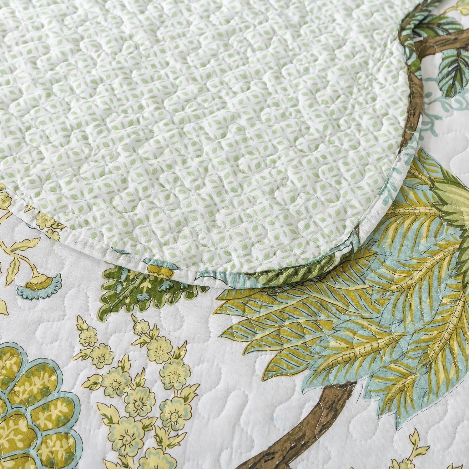 NEWLAKE Cotton Bedspread Quilt Sets - Reversible Patchwork Coverlet Set, Floral Vine Pattern, King
