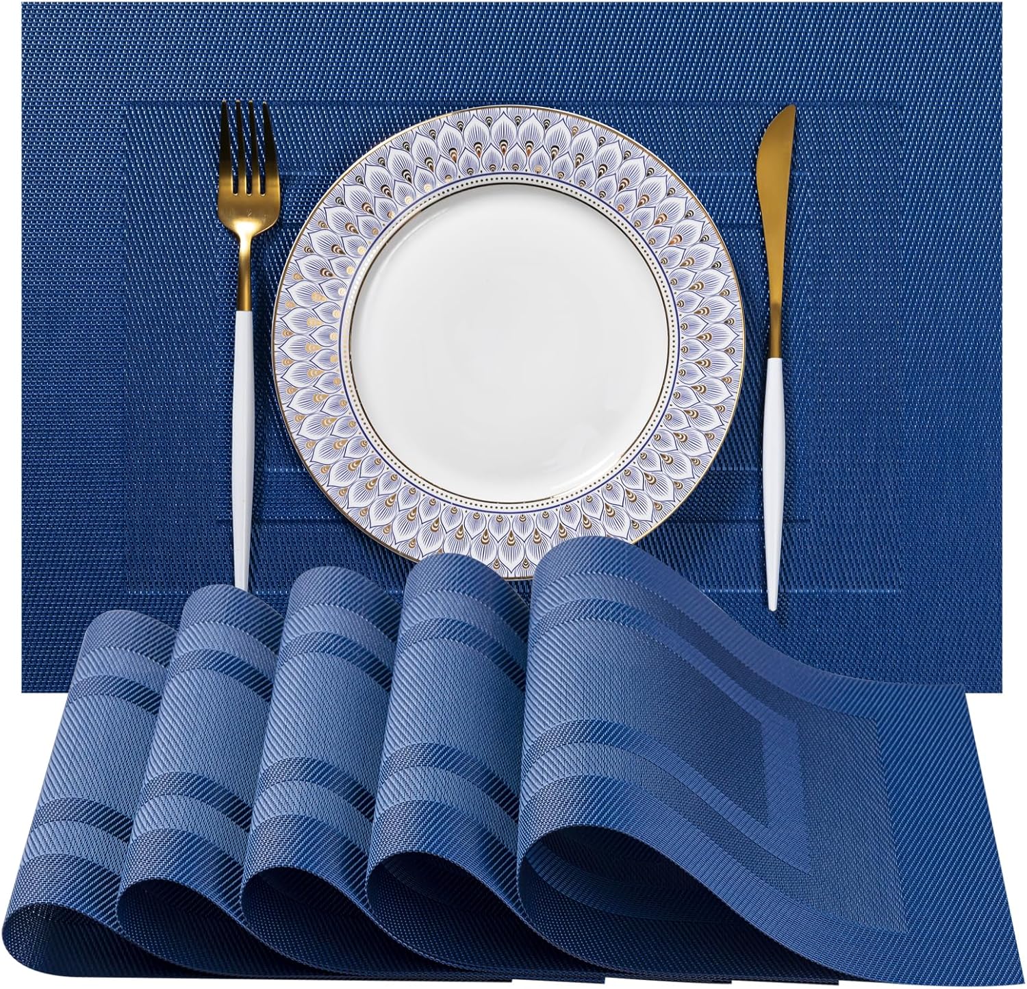 LEXMORE Placemats Set of 6 Vinyl/Plastic Woven Place Mats for Kitchen Table Indoor/Outdoor Washable