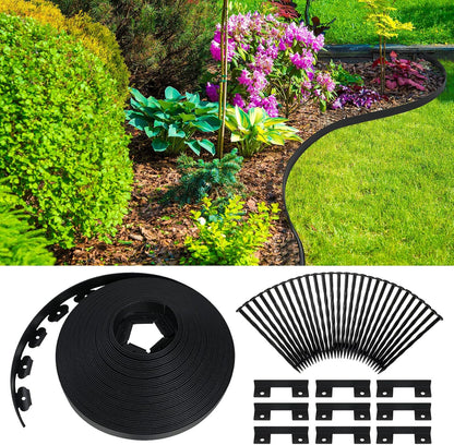 Queekay Landscape Edging Kit 148 ft with 70 Spikes 20 Connectors Plastic Border for Garden, Lawn