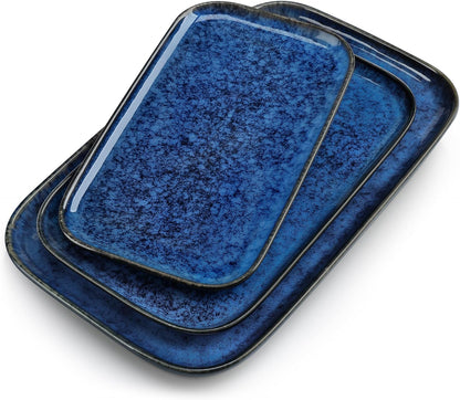 vancasso Stern Serving Platters Set of 3, 15/13/ 11 Inches Rectangular Serving Plates, Blue Serving