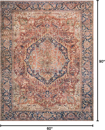 Loloi Layla Collection LAY-08 Red/Navy 5'-0" x 7'-6" .13" Thick Area Rug, Soft, Durable, Vintage