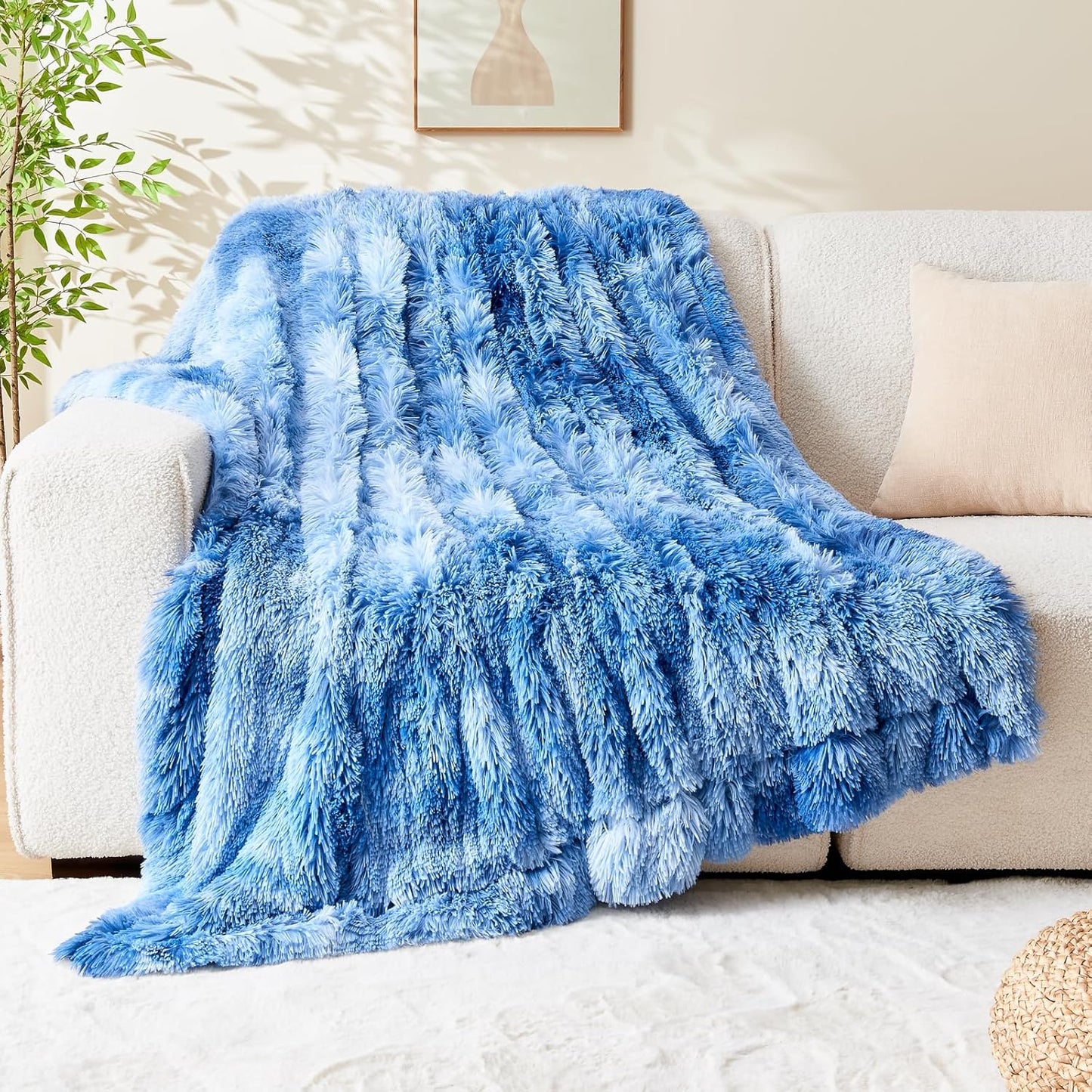 GONAAP Fuzzy Faux Fur Throw Blanket Indigo Super Soft Cozy Plush Fuzzy Shaggy Blanket for Couch