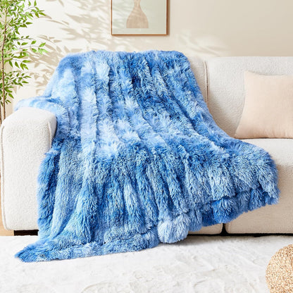 GONAAP Fuzzy Faux Fur Throw Blanket Twin Size Indigo Super Soft Cozy Plush Fuzzy Shaggy Blanket for