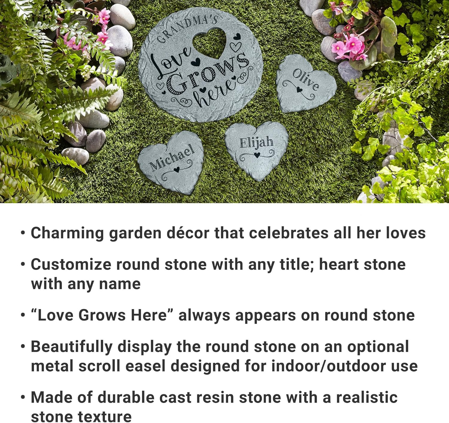 Let's Make Memories Personalized Garden Stone - Resin - Custom Garden Décor - Love Grows Here Round