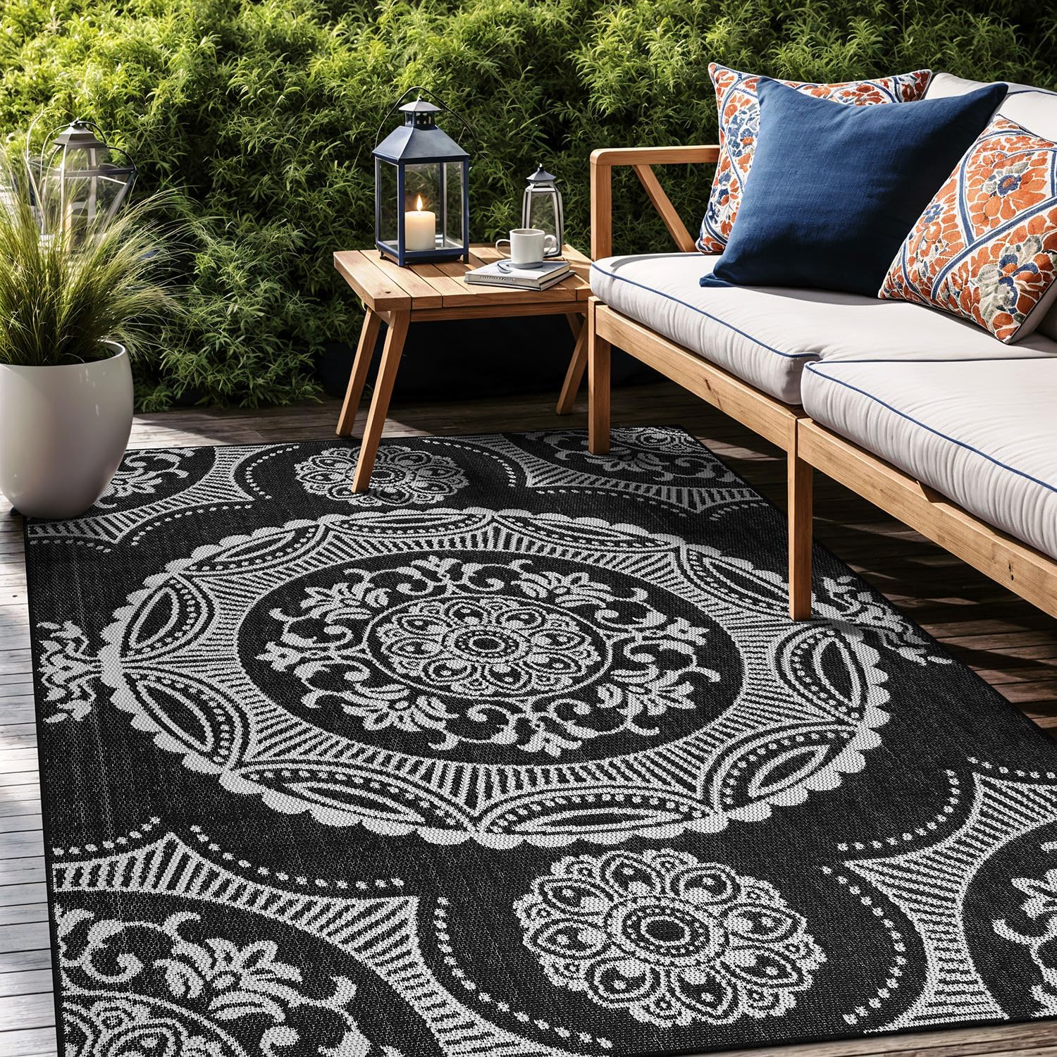 Medallion Outdoor Rug 8x10 Washable Outside Carpet for Indoor Patio Porch Waterproof Easy Cleaning