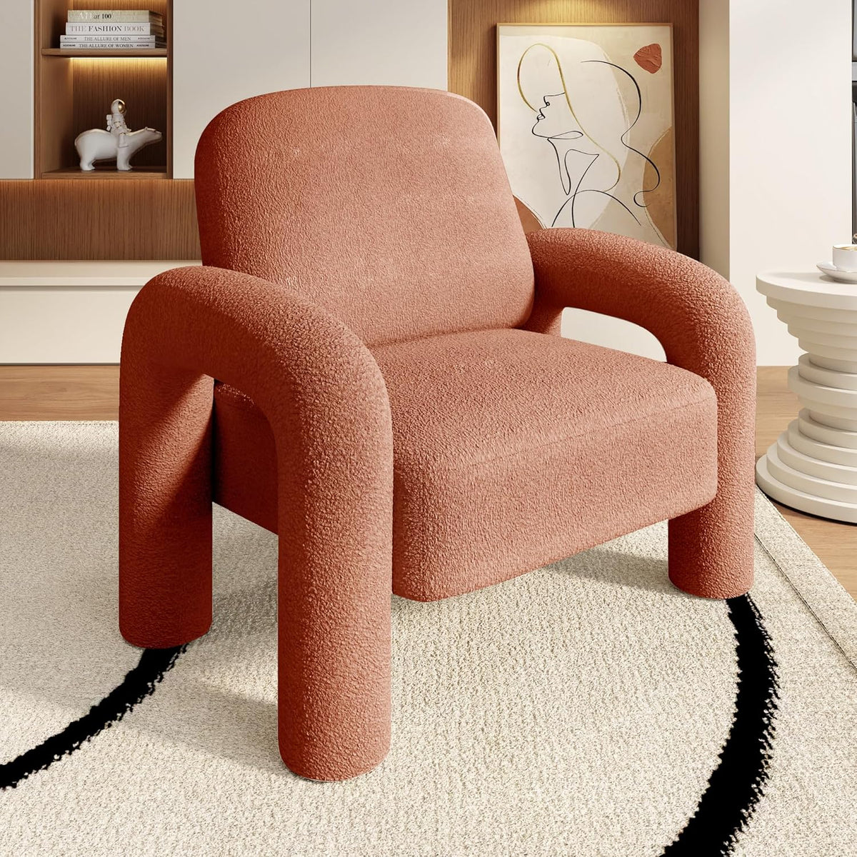 Modern Sherpa Accent Chair, Teddy Upholstered Arm Single Sofa, Cozy Fluffy Reading Chair for Living