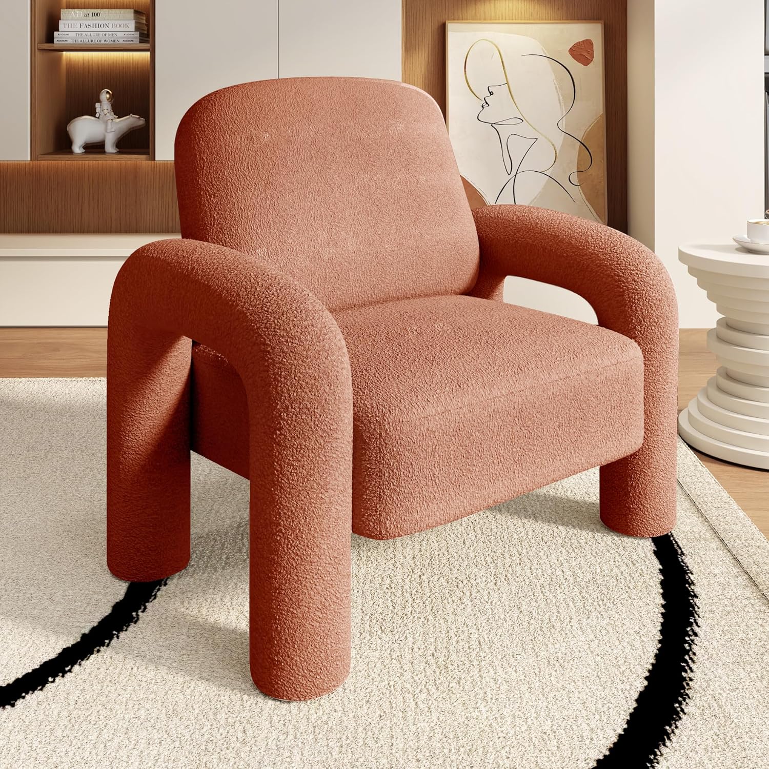 Modern Sherpa Accent Chair, Teddy Upholstered Arm Single Sofa, Cozy Fluffy Reading Chair for Living
