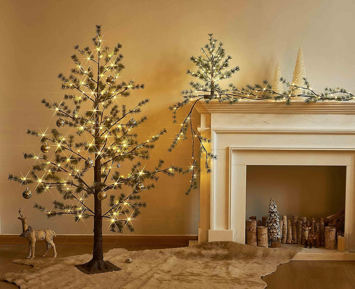 Hairui Christmas Tabletop Pine Tree Lights 60 LED 18IN Battery or USB Oprerated with Timer, Lighted