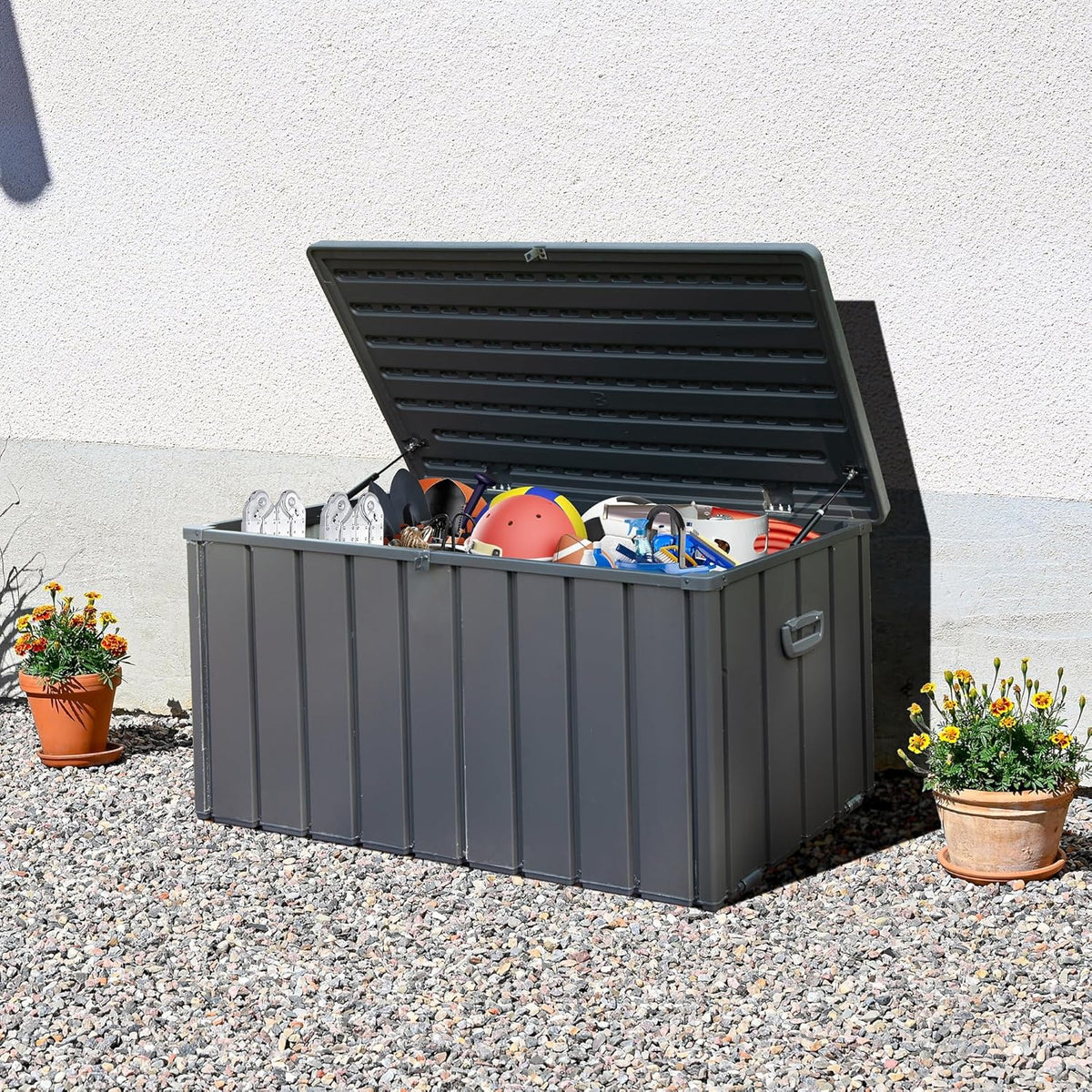 Domi Outdoor Deck Box 100 Gallon, Waterproof Lockable Steel Outdoor Storage Container for Outside