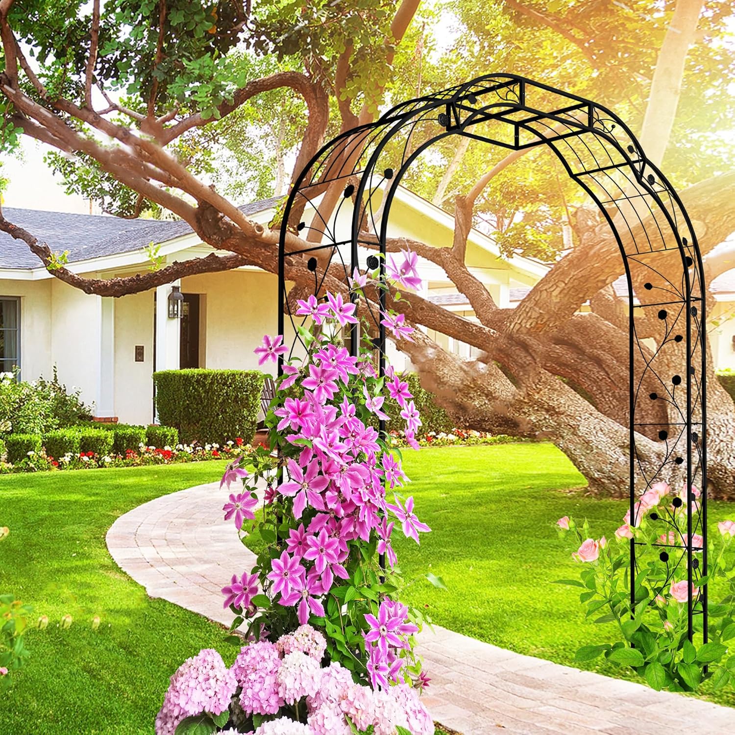 Metal Garden Arch 98.4" H Garden Arbor Trellis for Outdoor Climbing Plants Support Rose Lawn Tall